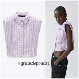 Rare! Zara Lavender Gingham Shoulder Pad Sleeveless Crop Blouse XS